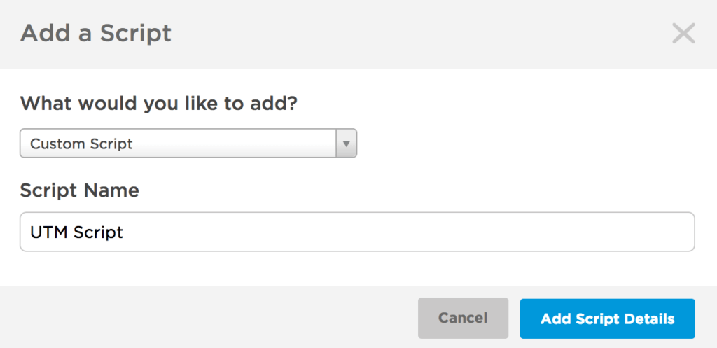 Unbounce - Add a Script modal screen (custom script)