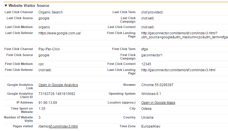 GA Connector: Tracking website visitor information inside Google Analytics