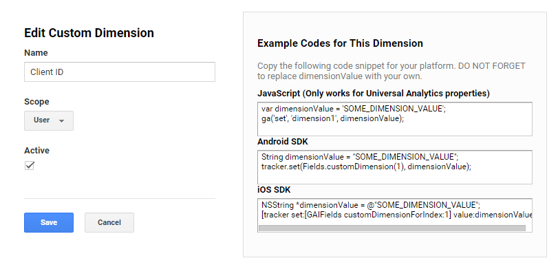 Create Google Analytics Client ID dimension