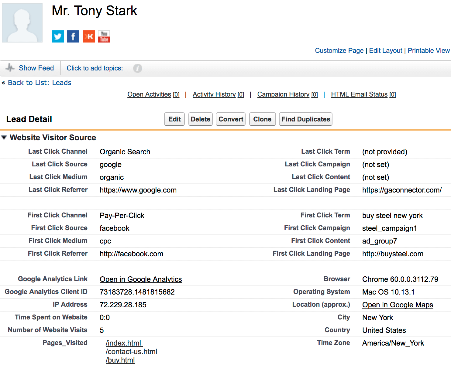 Web visitor information in Salesforce