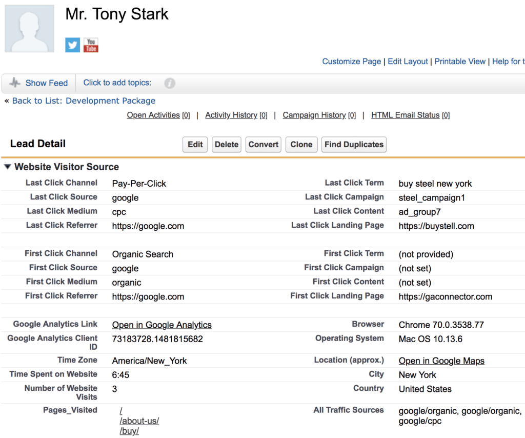 Google Analytics metrics in CRM