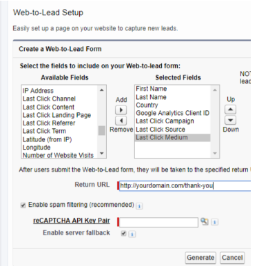 Salesforce web-to-lead setup