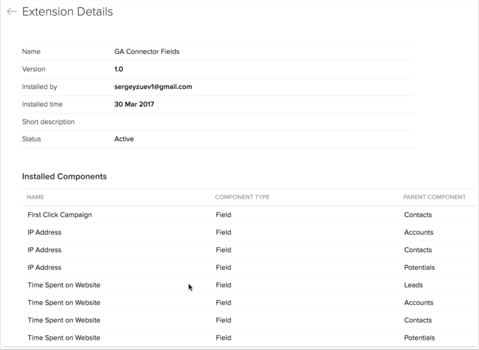 GA Connector Fields extension for Zoho CRM