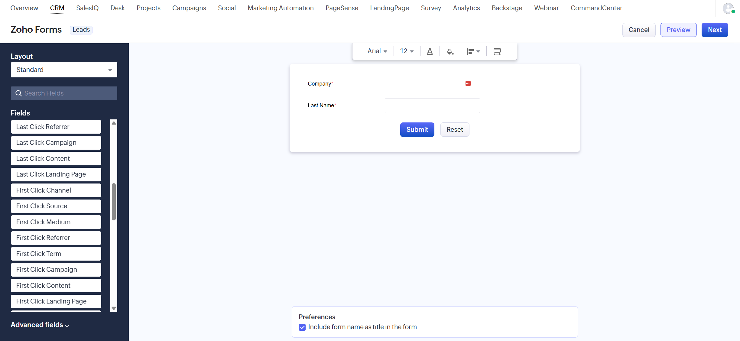 Webform field list