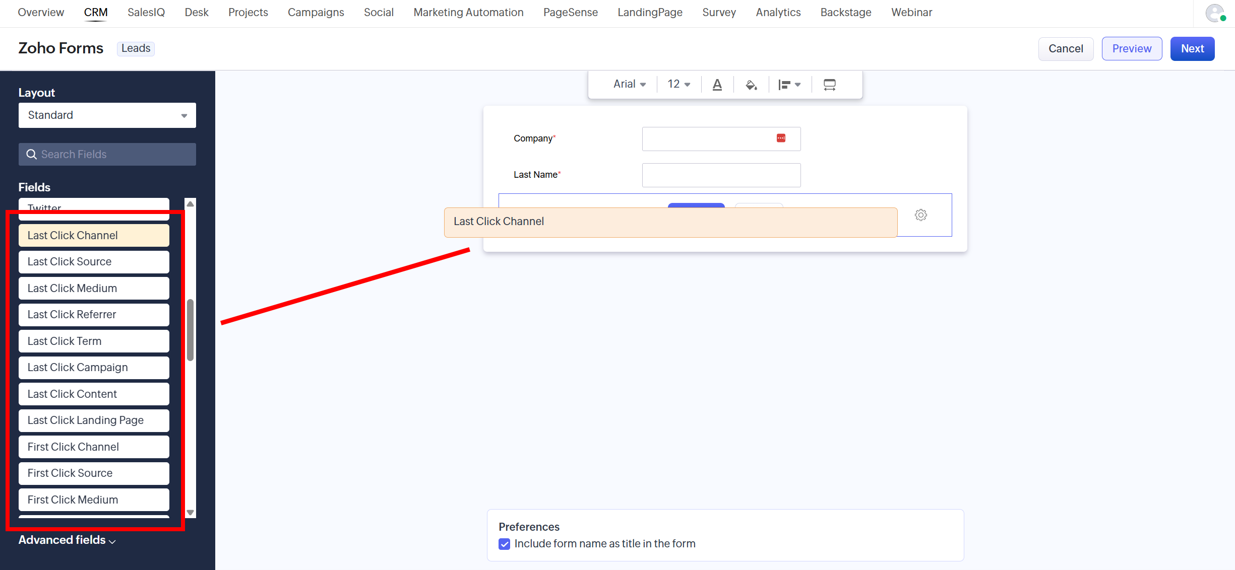 Zoho forms drag fields