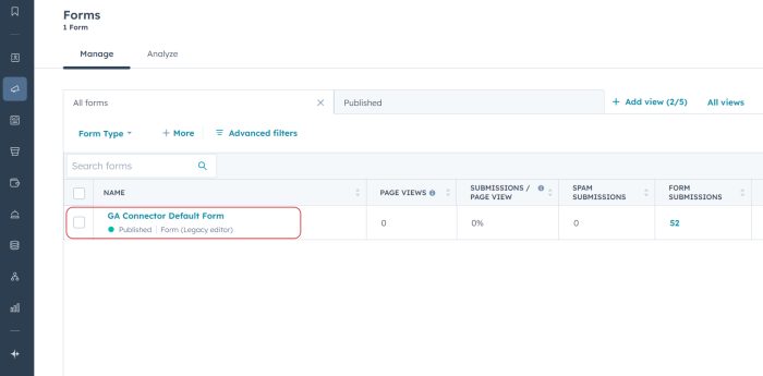 GA Connector HubSpot form