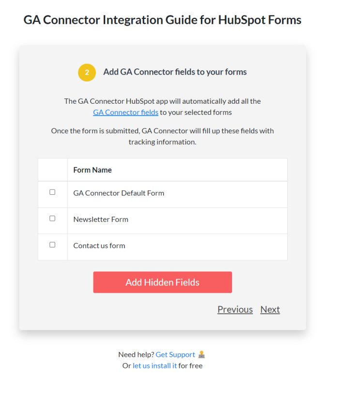 HubSpot Form setup wizard