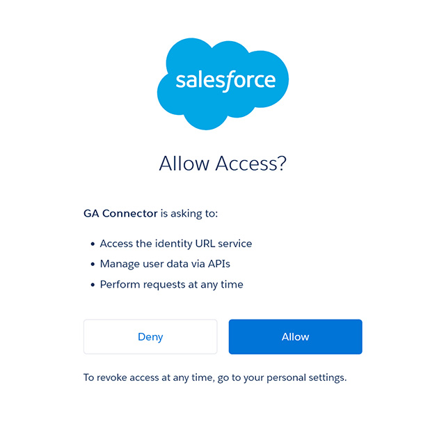 Authorize GA Connector in Salesforce