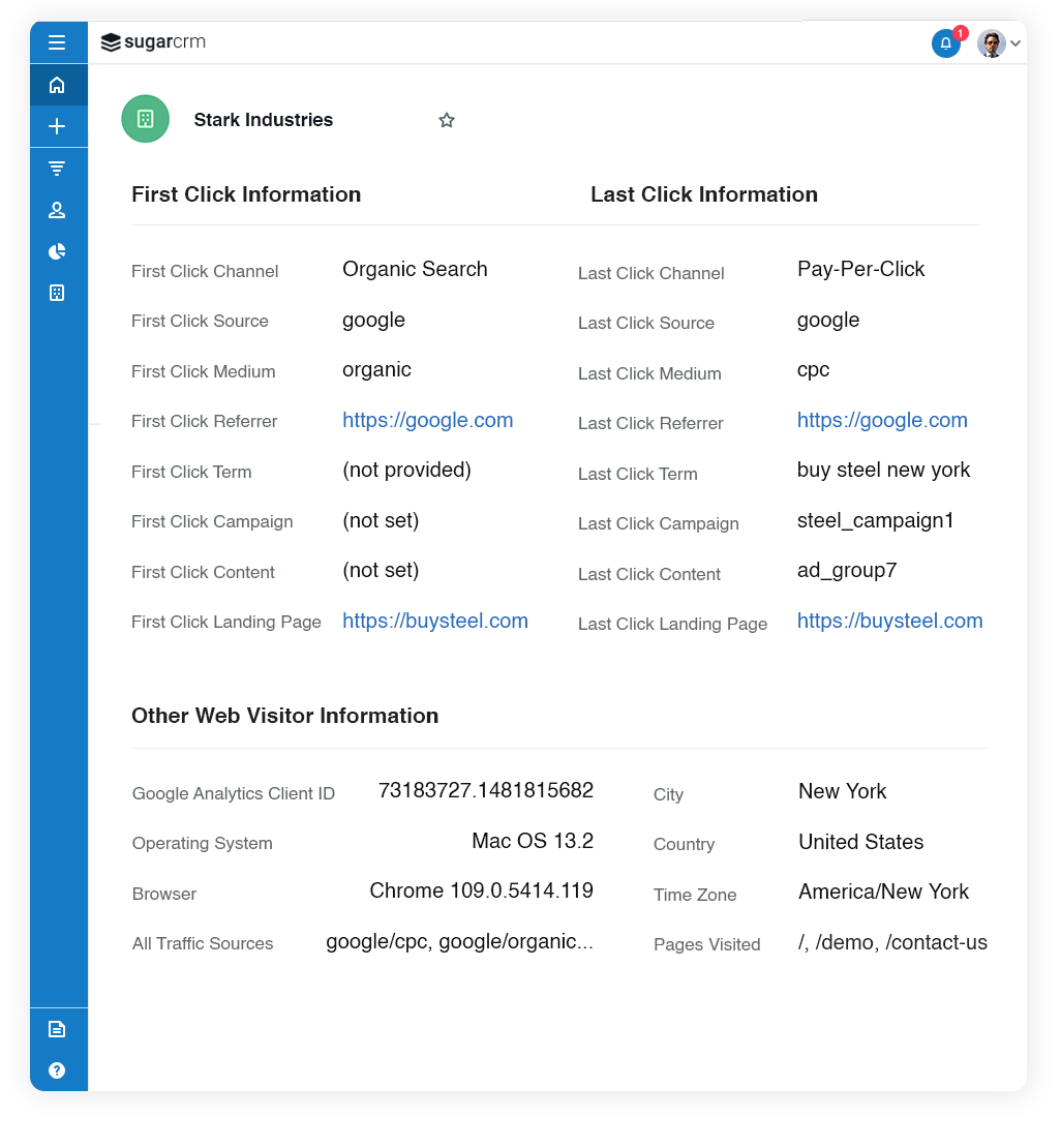 SugarCRM with UTM information