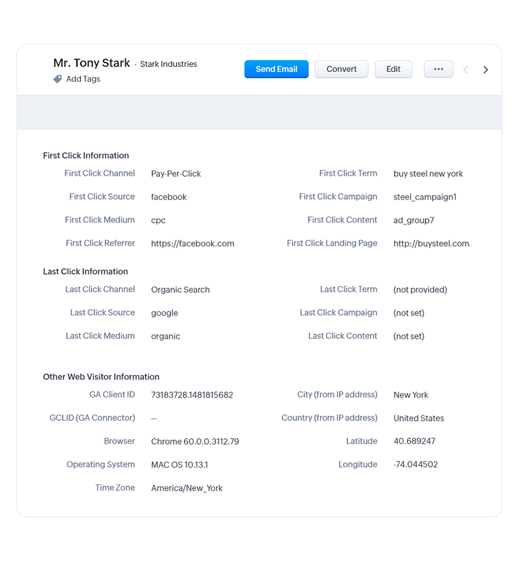 Zoho CRM with UTM information